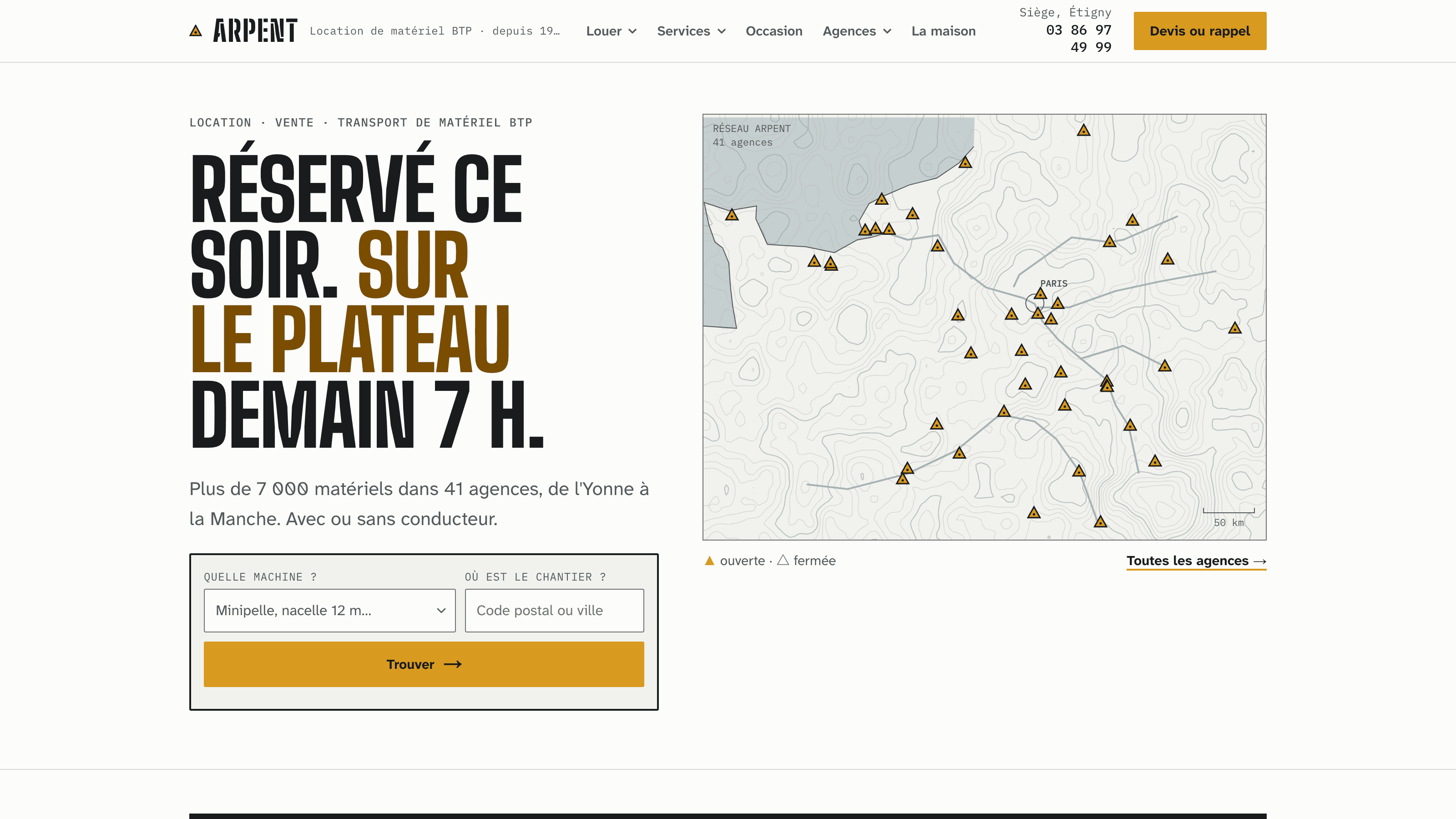 Site démo Arpent : page d'accueil avec la carte des 41 agences